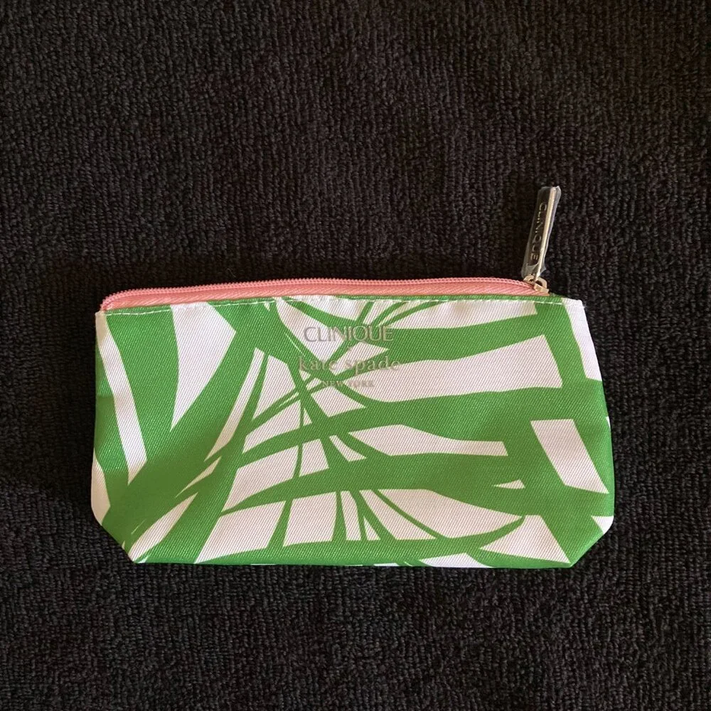 Kate Spade White Sherpa Cosmetic Bag and Clinique Green/White Bag